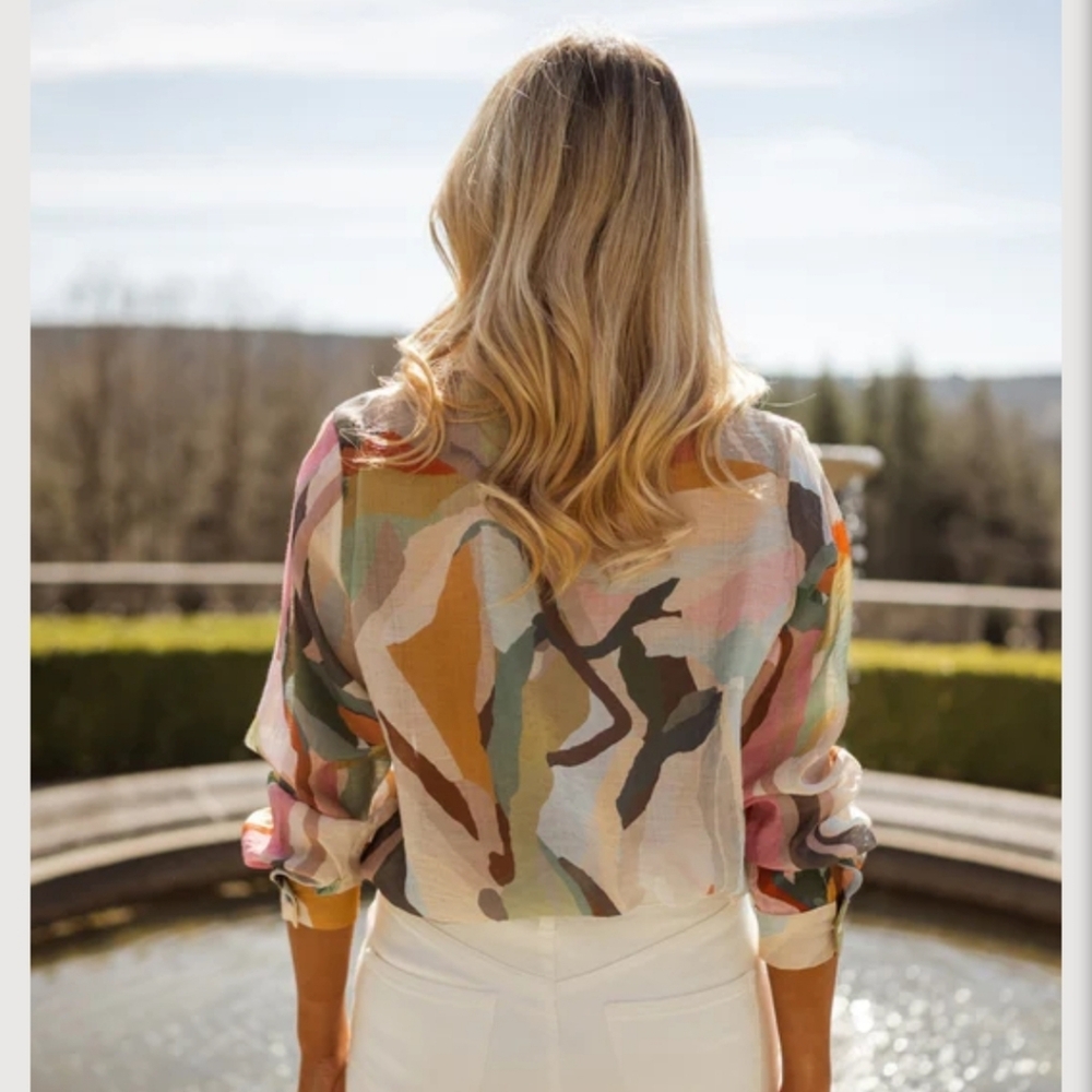 Abstract Multicolor Button-Down Shirt - Women - Picture 4 of 6